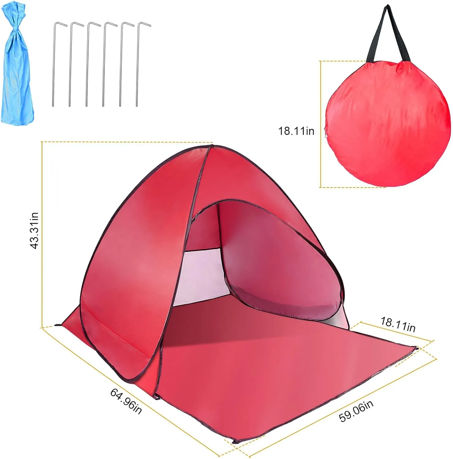 Beach Tent, UPF 50  UV Protection Beach Tent for 2-3 Person, Portable Automatic Instant Pop Up Tent, Sun Shelter Canopy Easy Setup Cabana, with Carrying Bag for Camping/Outdoor