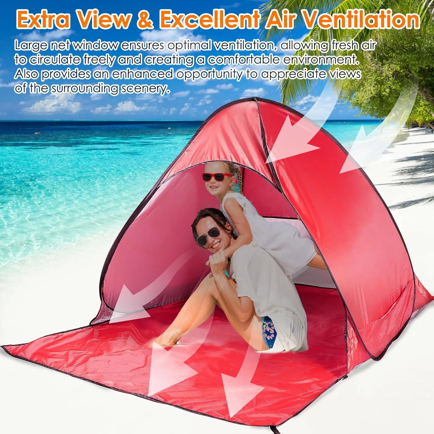 Beach Tent, UPF 50  UV Protection Beach Tent for 2-3 Person, Portable Automatic Instant Pop Up Tent, Sun Shelter Canopy Easy Setup Cabana, with Carrying Bag for Camping/Outdoor