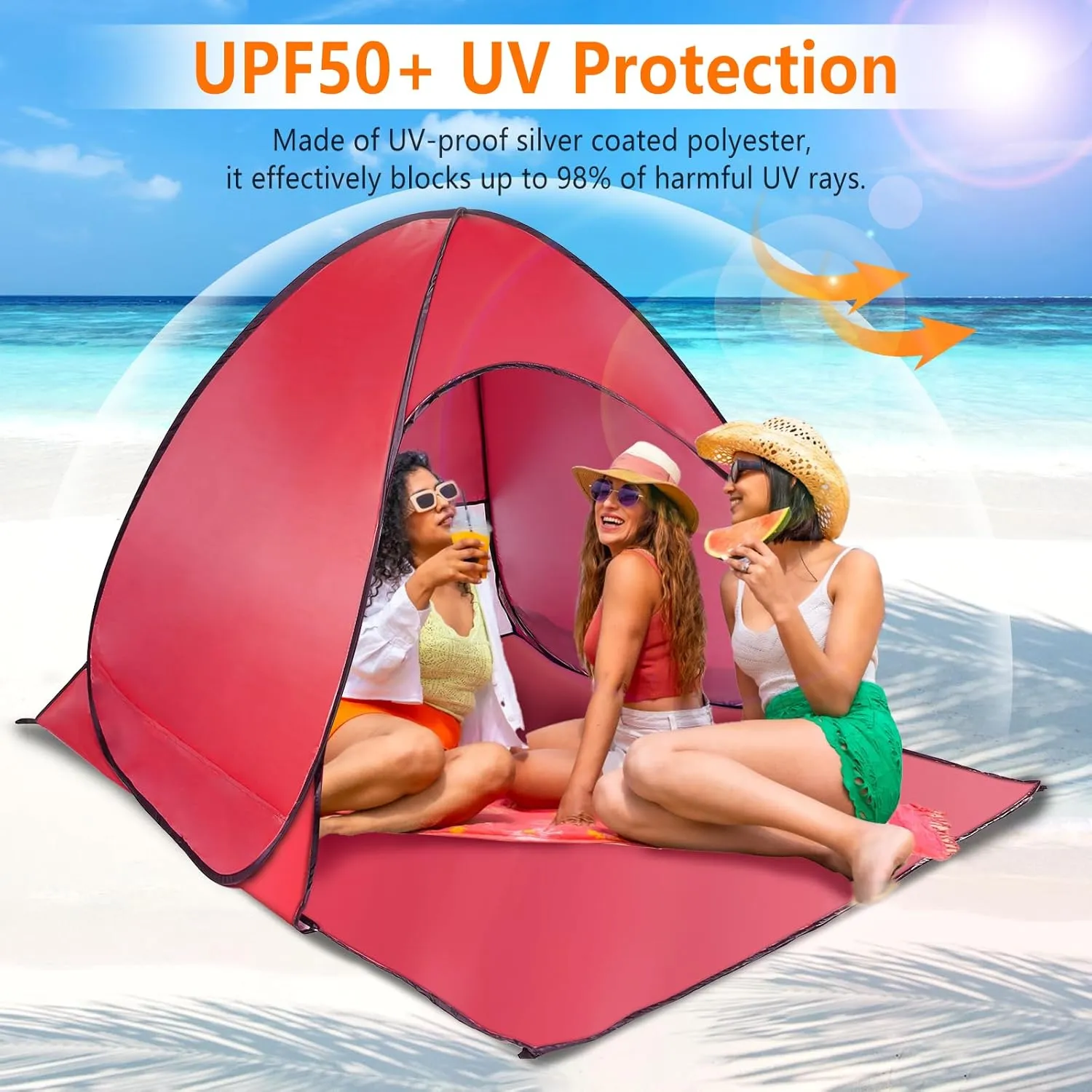 Beach Tent, UPF 50  UV Protection Beach Tent for 2-3 Person, Portable Automatic Instant Pop Up Tent, Sun Shelter Canopy Easy Setup Cabana, with Carrying Bag for Camping/Outdoor