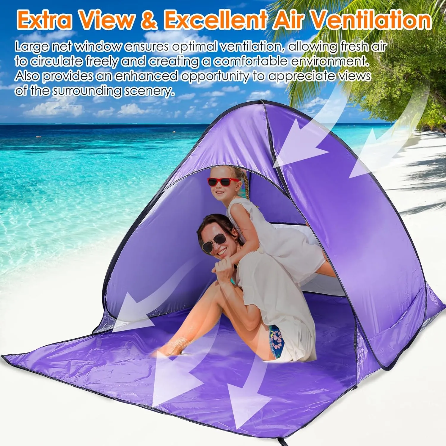 Beach Tent, UPF 50  UV Protection Beach Tent for 2-3 Person, Portable Automatic Instant Pop Up Tent, Sun Shelter Canopy Easy Setup Cabana, with Carrying Bag for Camping/Outdoor