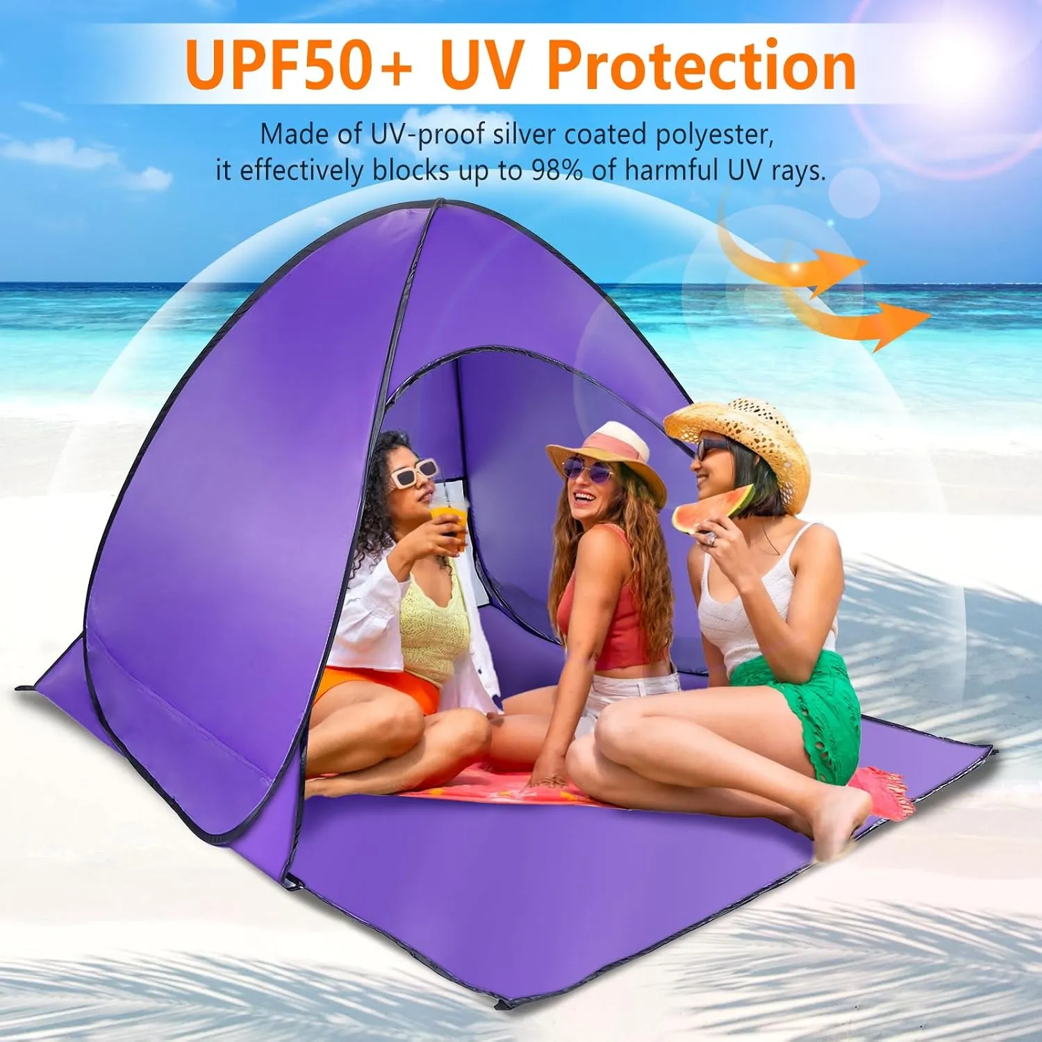 Beach Tent, UPF 50  UV Protection Beach Tent for 2-3 Person, Portable Automatic Instant Pop Up Tent, Sun Shelter Canopy Easy Setup Cabana, with Carrying Bag for Camping/Outdoor