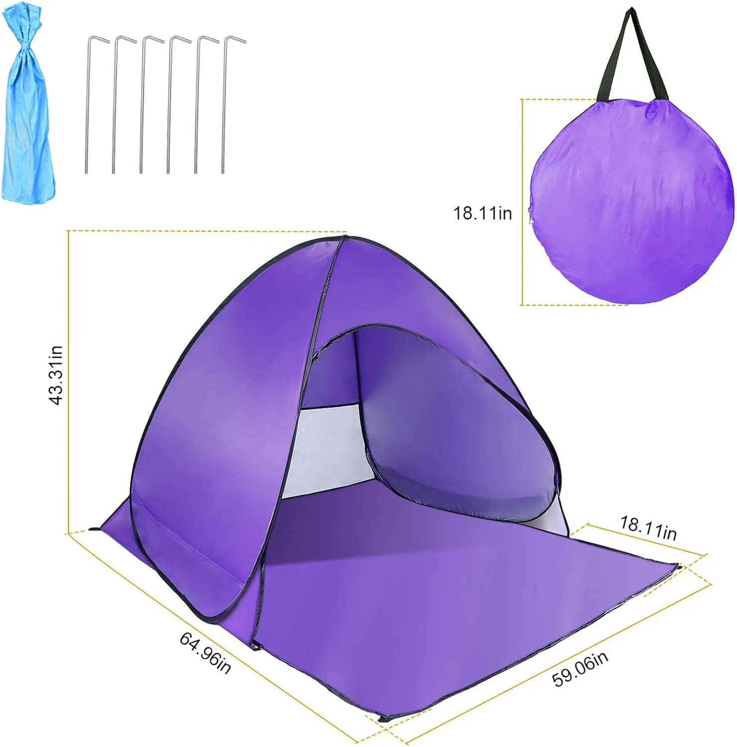 Beach Tent, UPF 50  UV Protection Beach Tent for 2-3 Person, Portable Automatic Instant Pop Up Tent, Sun Shelter Canopy Easy Setup Cabana, with Carrying Bag for Camping/Outdoor