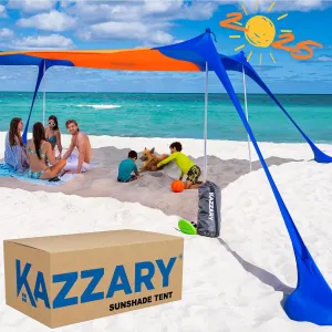 Beach Tent UPF50  Sun Shade Canopy with Sandbags, 4 Stability Poles, Ground Pegs, Flying Disc Sand Shovel, Lightweight Sunshade Shelter, 7ft Tall for Outdoor Trips, Camping and Sports
