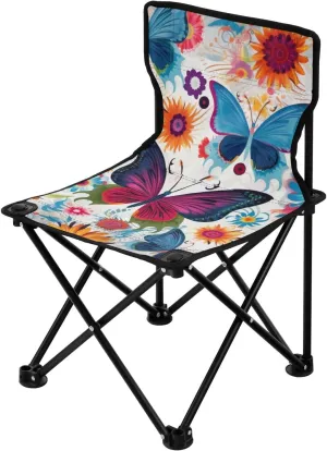 Beautiful Butterfly Flower Portable Outdoor Folding Chair Anti-Slip Padded Oxford Cloth Stool Camping Chair Small for Beach Hiking Fishing Gardening Quad Camp Chair