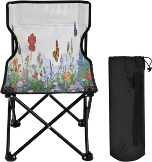 Beautiful Flowering Butterflies Portable Outdoor Folding Chair Anti-Slip Padded Oxford Cloth Stool Camping Chair Small for Beach Hiking Fishing Gardening Quad Camp Chair
