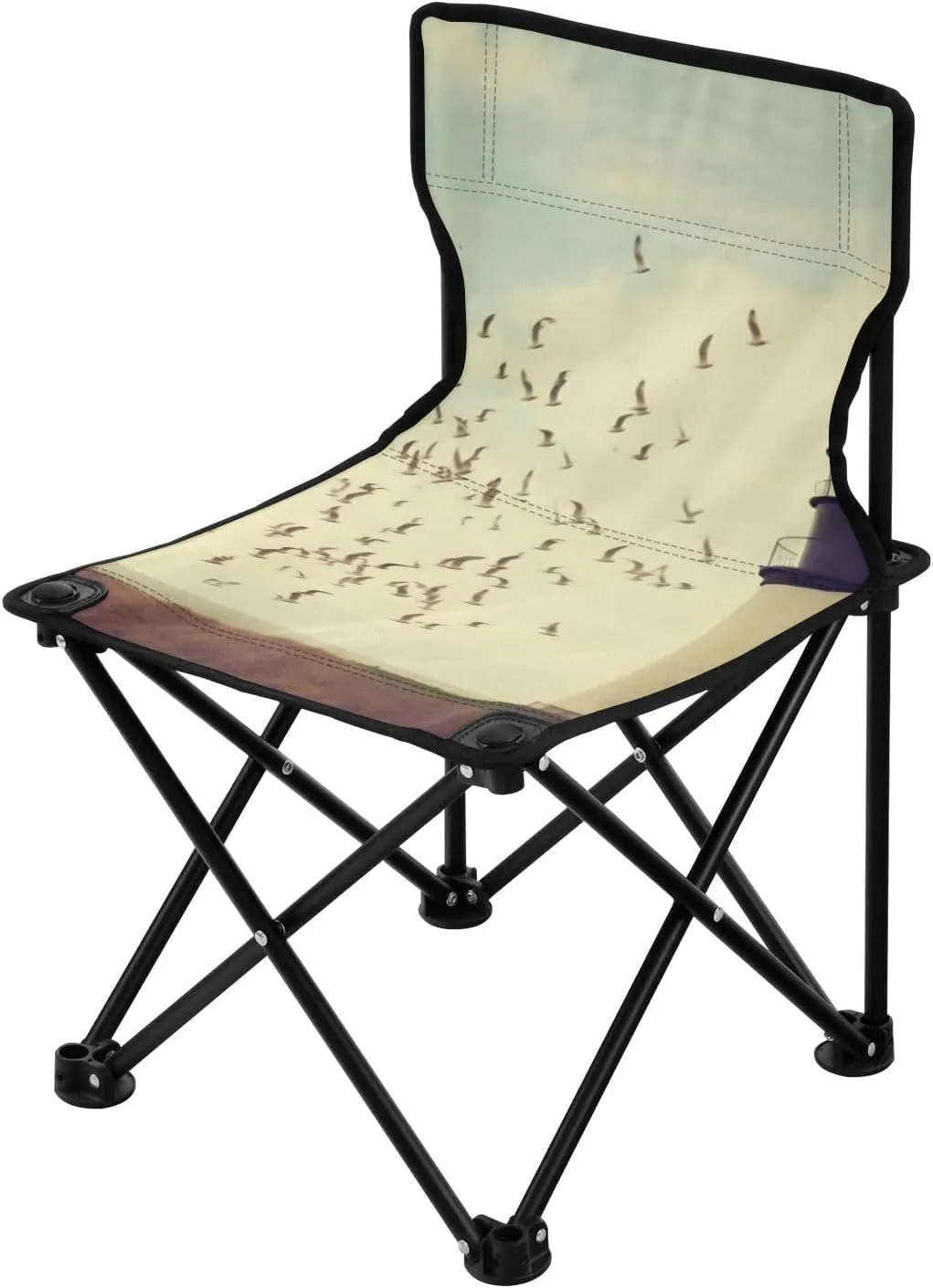 Beautiful Lighthouse Portable Outdoor Folding Chair Anti-Slip Padded Oxford Cloth Stool Camping Chair Small for Beach Hiking Fishing Gardening Quad Camp Chair