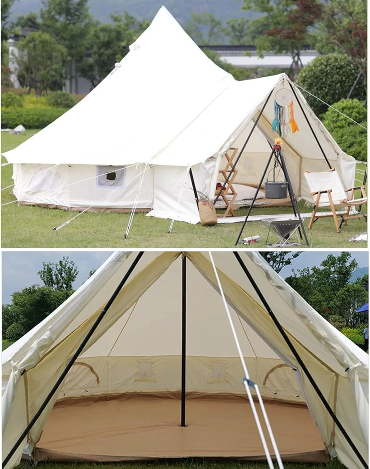 Bell Tents W/Stove Jacks for 4 Season Family Camping, Waterproof Luxury Glamping Yurts Tent Luxury Tipi Tent for Fishing Camping Hunting
