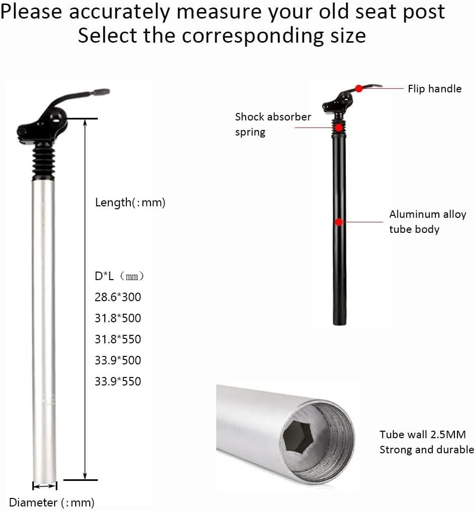 Bicycle flip-up seatpost seat Tube, Shock-Absorbing Suspension Saddle Bracket, 28.6 31.8 33.9 mm, for e-Bikes, Valet Folding Bikes, City Bikes