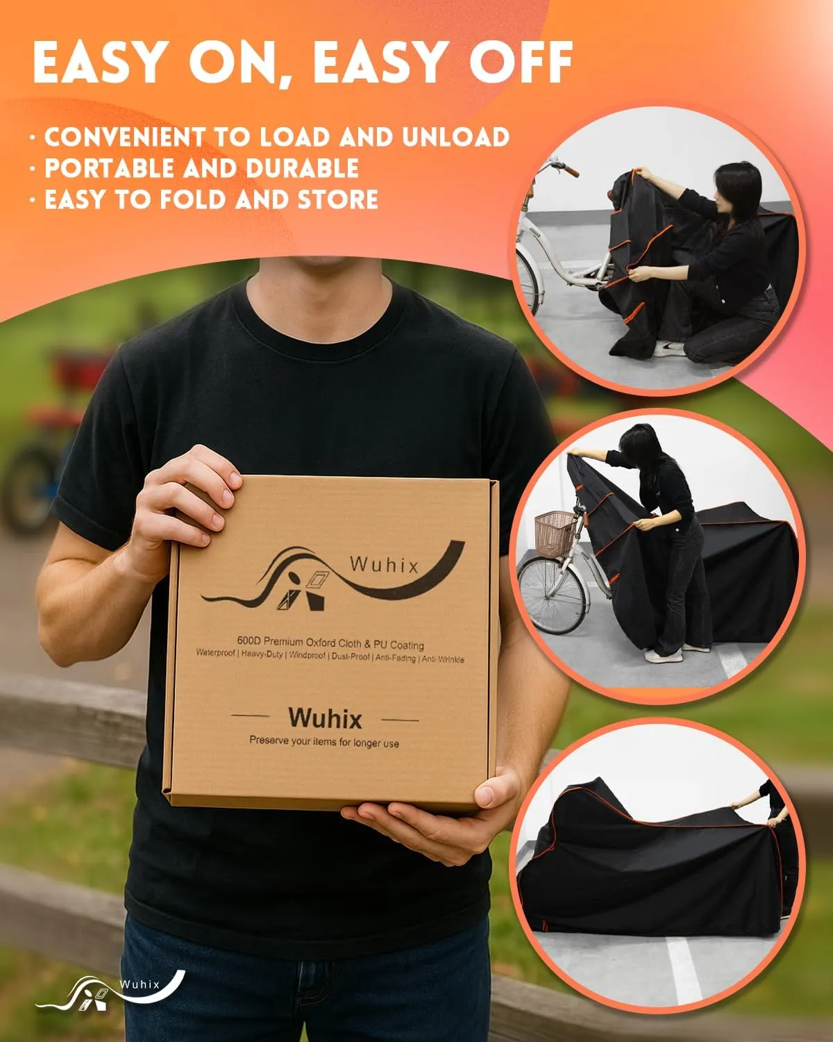 Bike Cover, 600D Heavy Duty Waterproof Bicycle Cover for Outdoor Storage – Fits 1/2/3 Bicycles – UV, Dust, Rain & Snow Protection – Compatible with Mountain, Road, Cruiser, Ebike & Electric Dirt Bike