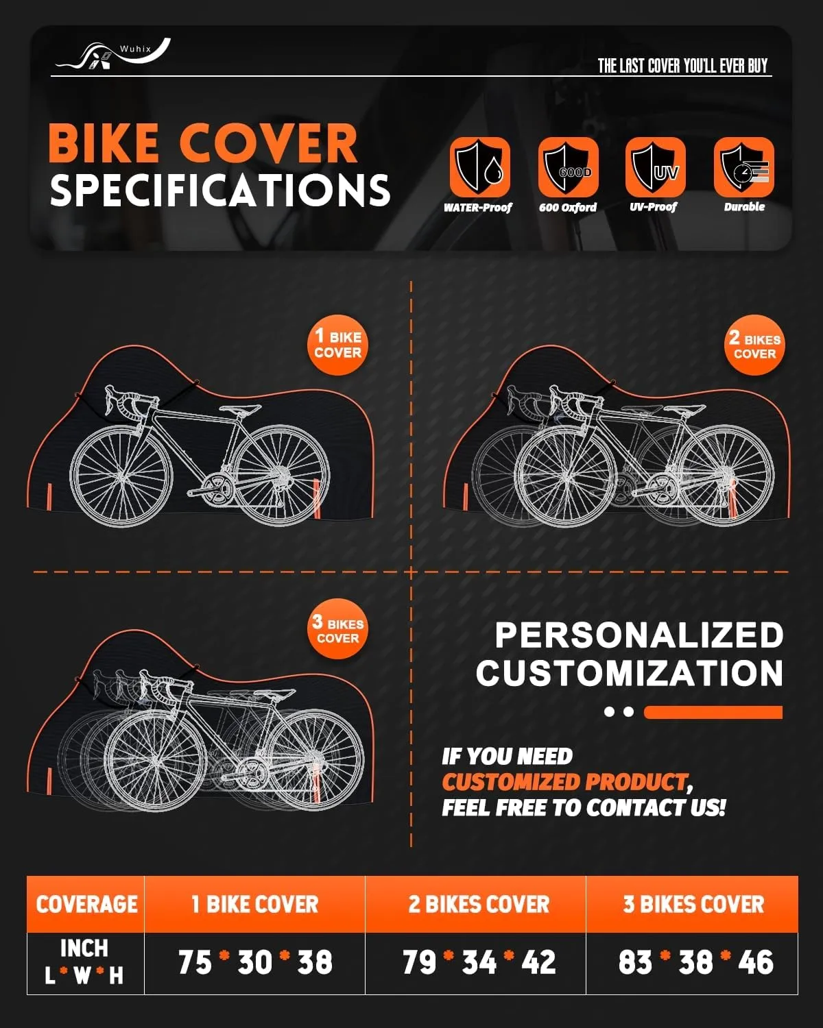 Bike Cover, 600D Heavy Duty Waterproof Bicycle Cover for Outdoor Storage – Fits 1/2/3 Bicycles – UV, Dust, Rain & Snow Protection – Compatible with Mountain, Road, Cruiser, Ebike & Electric Dirt Bike
