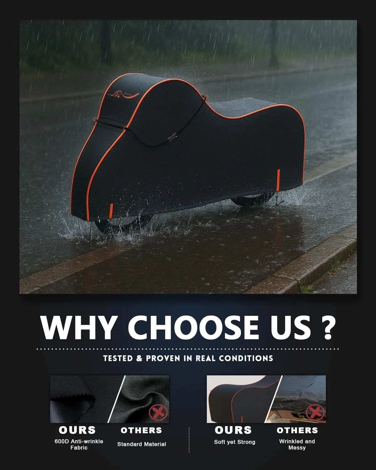 Bike Cover, 600D Heavy Duty Waterproof Bicycle Cover for Outdoor Storage – Fits 1/2/3 Bicycles – UV, Dust, Rain & Snow Protection – Compatible with Mountain, Road, Cruiser, Ebike & Electric Dirt Bike