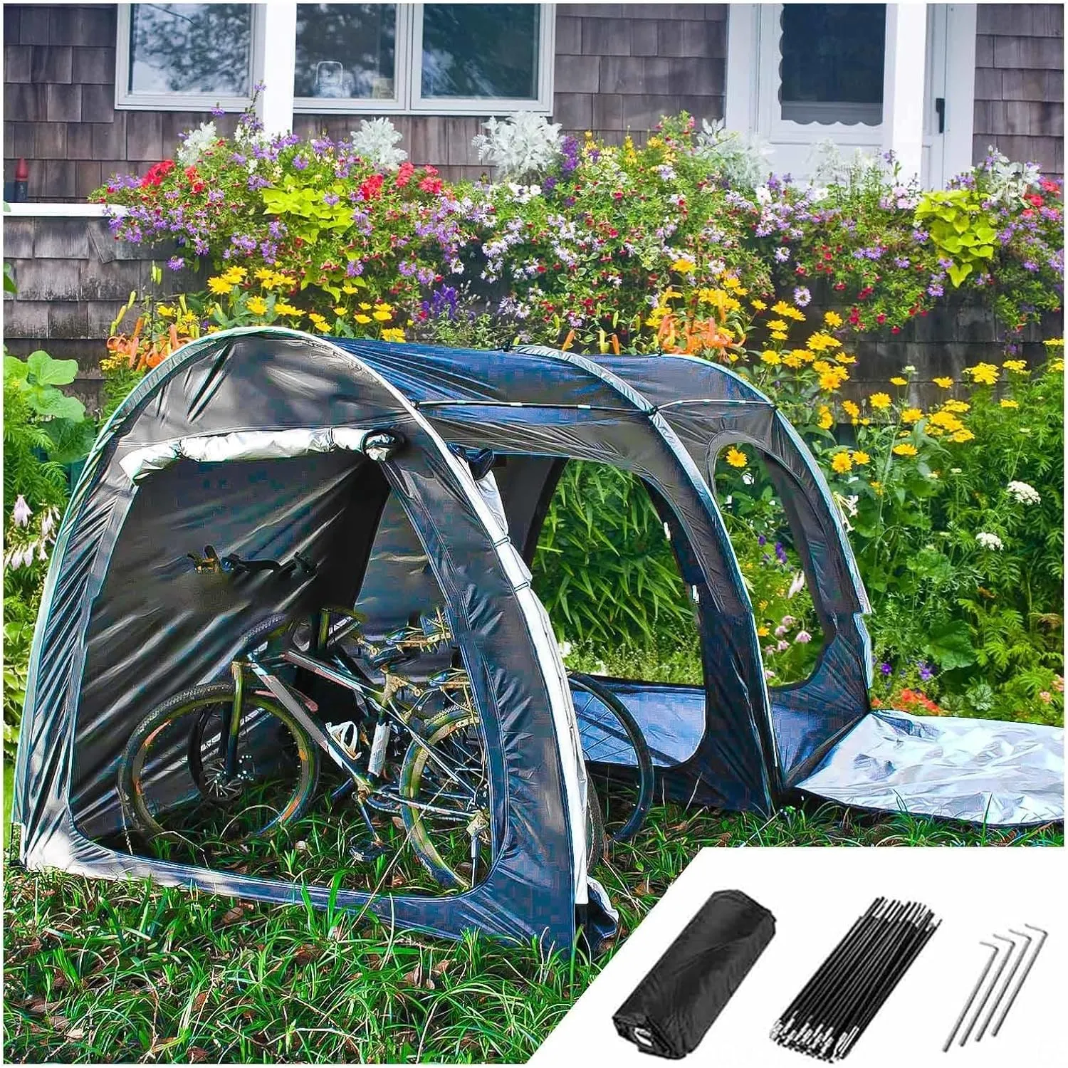 Bike Storage Tent with Ventilation Mesh Bike Shed Protect Against Wind, Rain, Snow, Dust Motorcycle Storage Sheds Bicycle Tent