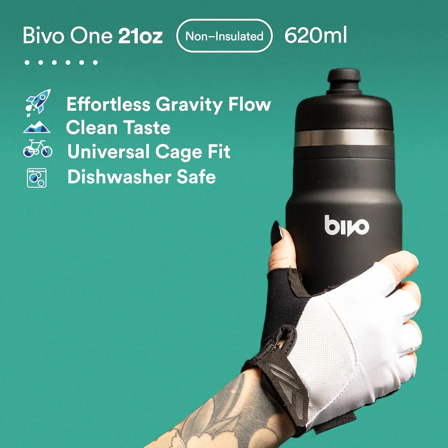 Bivo One 21oz Non Insulated Stainless Steel Bike Water Bottle - Lightweight for Cycling, Travel, Kids - No Plastic Taste, Fits Most Cages, Dishwasher Safe - (True Blue)