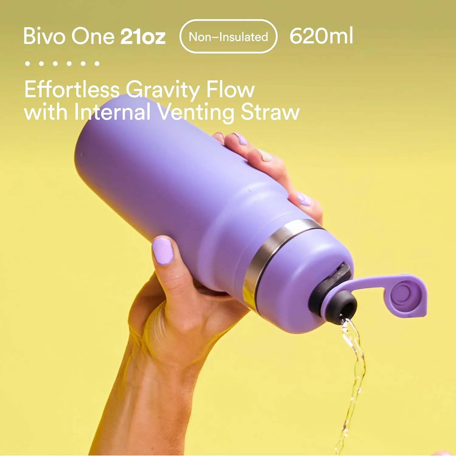 Bivo One 21oz Non Insulated Stainless Steel Bike Water Bottle - Lightweight for Cycling, Travel, Kids - No Plastic Taste, Fits Most Cages, Dishwasher Safe - (True Blue)