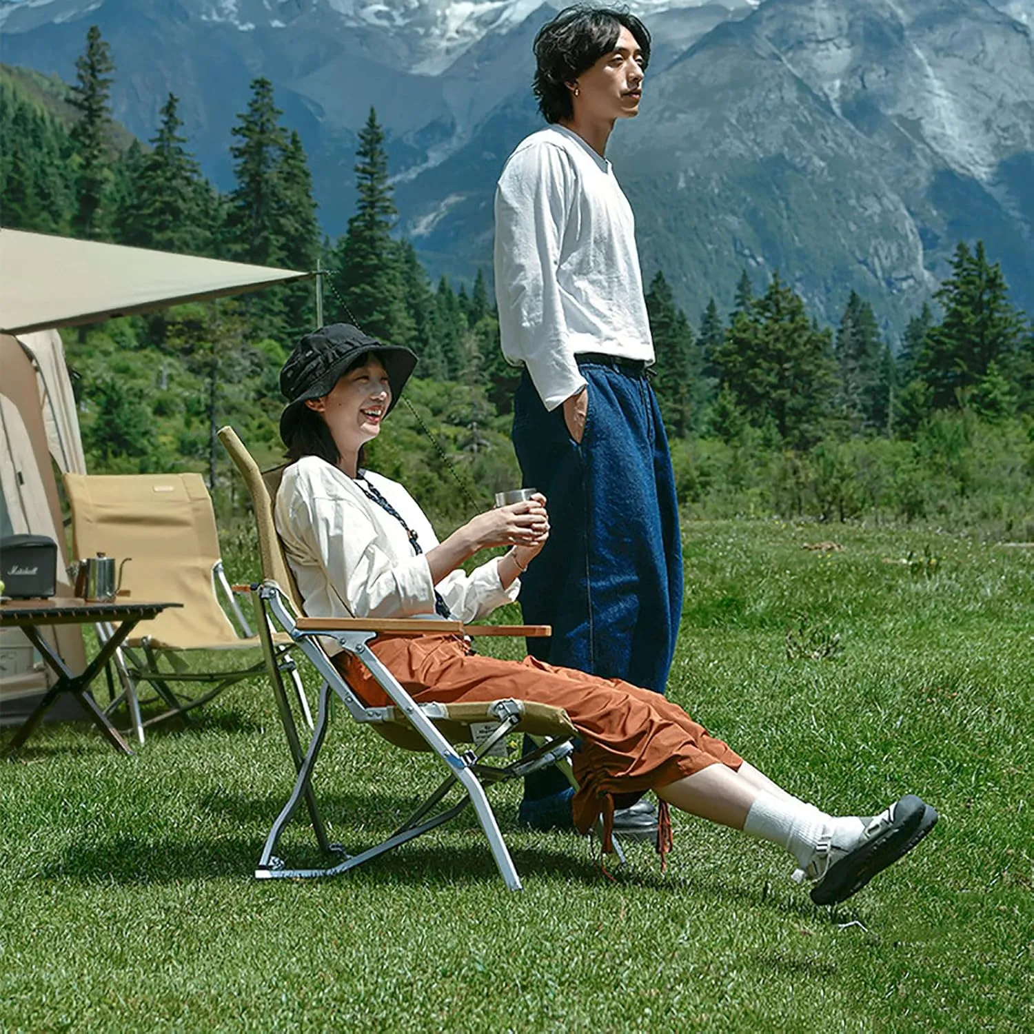 BK&MF Outdoor Camping Rocking Chair,Portable Beach Camp Chair Breathable Reclining Folding Chair Beach Camp Chair for Outdoor Camp Travel Beach,A,84x59x58cm(33x23x23inch)
