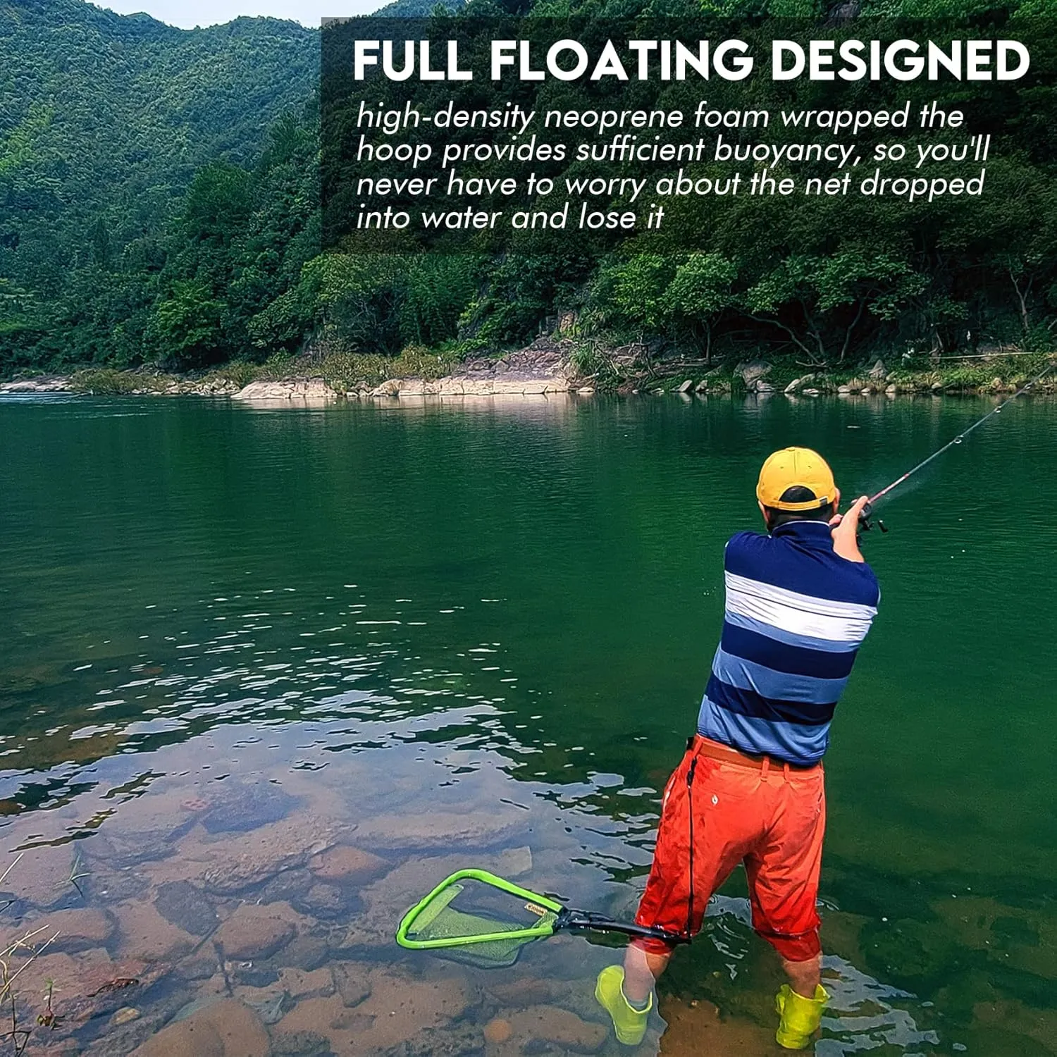 Black Paw Floating Fishing Net Foldable Telescopic Fish Landing Net Rubber Coated Fishing Net for Kayak, Fly, Trout, Fishing Net Freshwater Saltwater