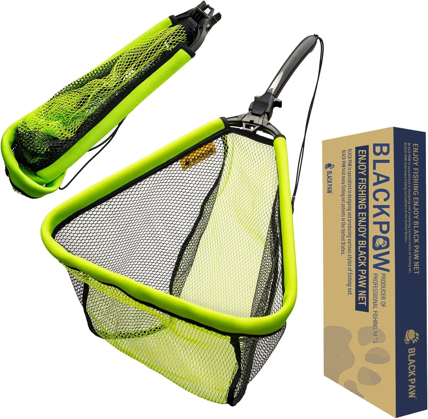 Black Paw Floating Fishing Net Foldable Telescopic Fish Landing Net Rubber Coated Fishing Net for Kayak, Fly, Trout, Fishing Net Freshwater Saltwater