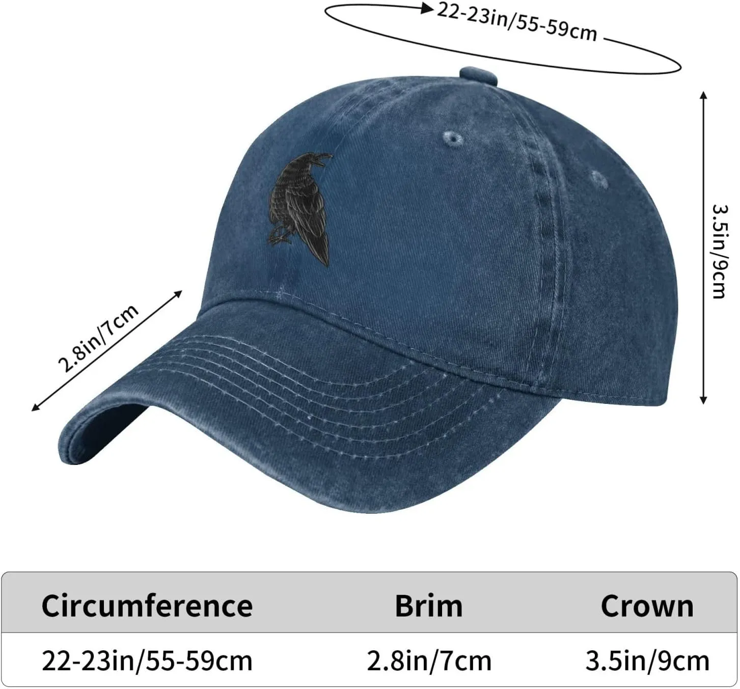 Black Raven Trucker Hat for Men Women Denim Baseball Cap Dad Hat Golf Hats