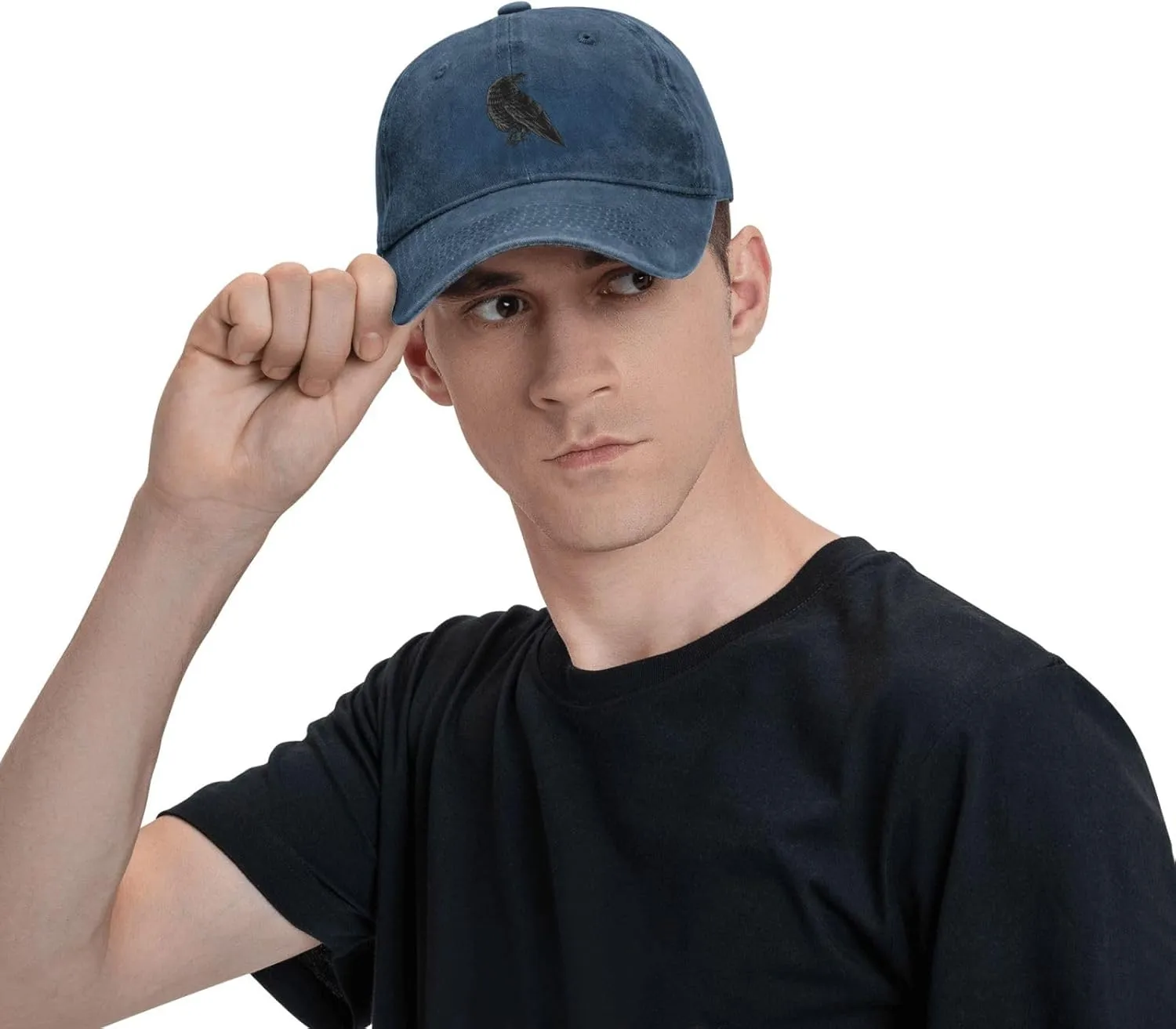 Black Raven Trucker Hat for Men Women Denim Baseball Cap Dad Hat Golf Hats