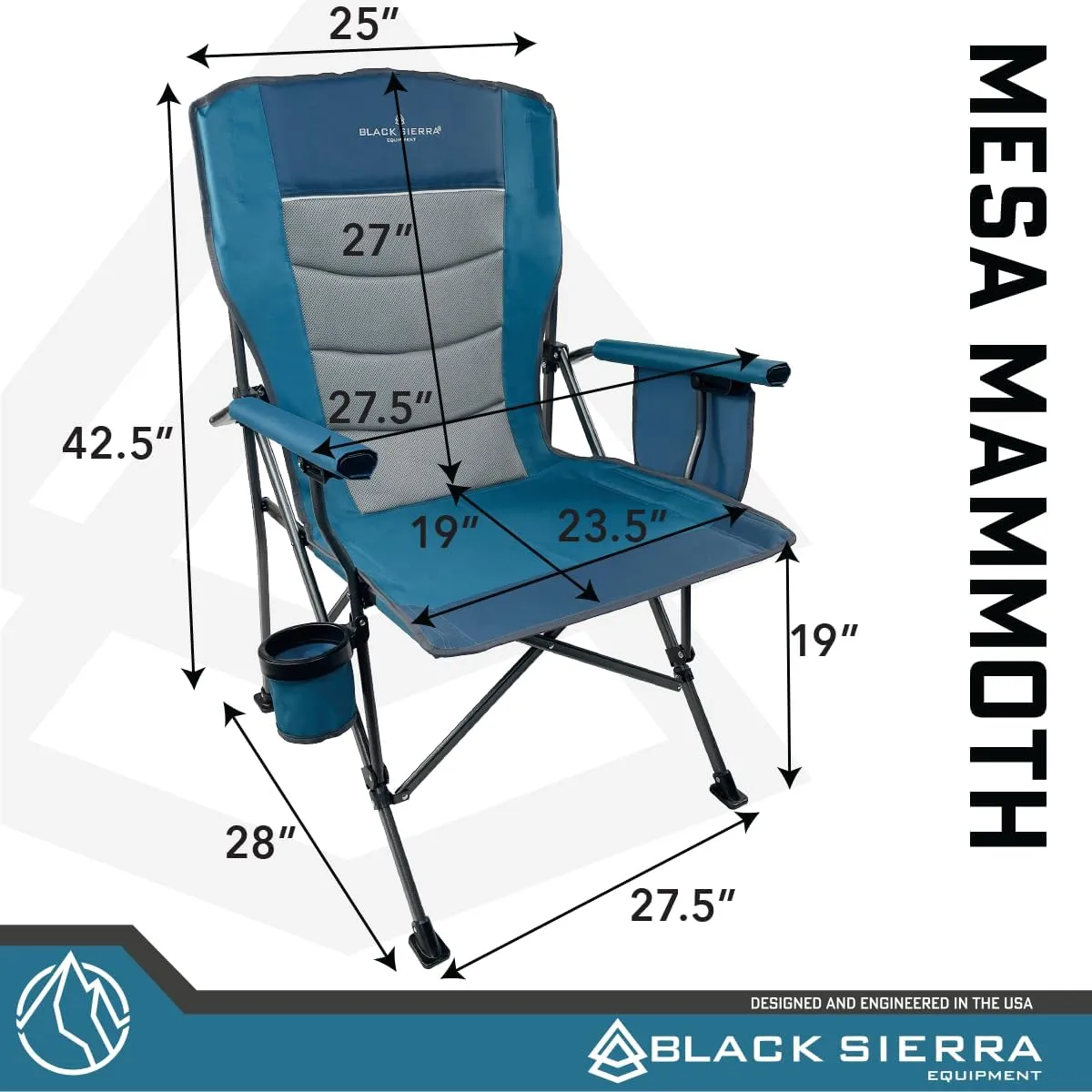 Black Sierra Oversize Camping Chair for Adults Supports 500 lbs, XL Heavy Duty Hard Arm Folding Chair, Steel Frame Durable Padded Outdoor Seat, Portable Fold Up Chair w/Cup Holder and Storage Bag