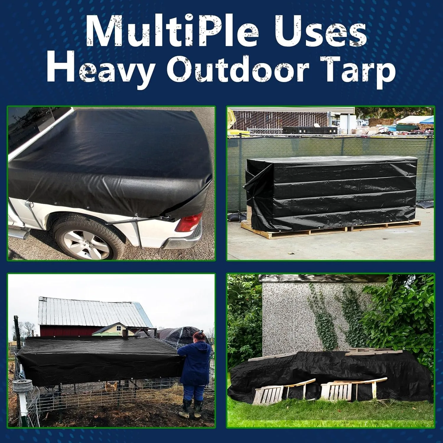 Black Tarps Heavy Duty Waterproof 30x40, 12 Mil Thick, High Durability, Rip and Tear Resistant with Metal Grommets Every 20 Inches
