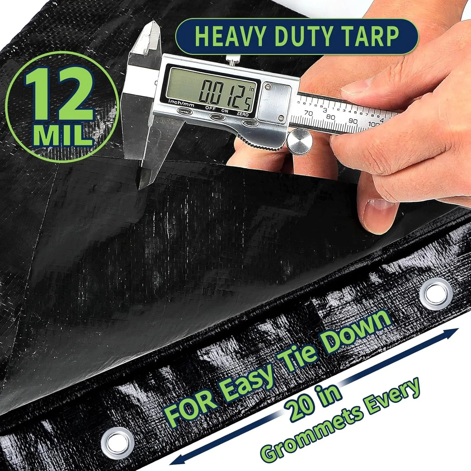 Black Tarps Heavy Duty Waterproof 30x40, 12 Mil Thick, High Durability, Rip and Tear Resistant with Metal Grommets Every 20 Inches
