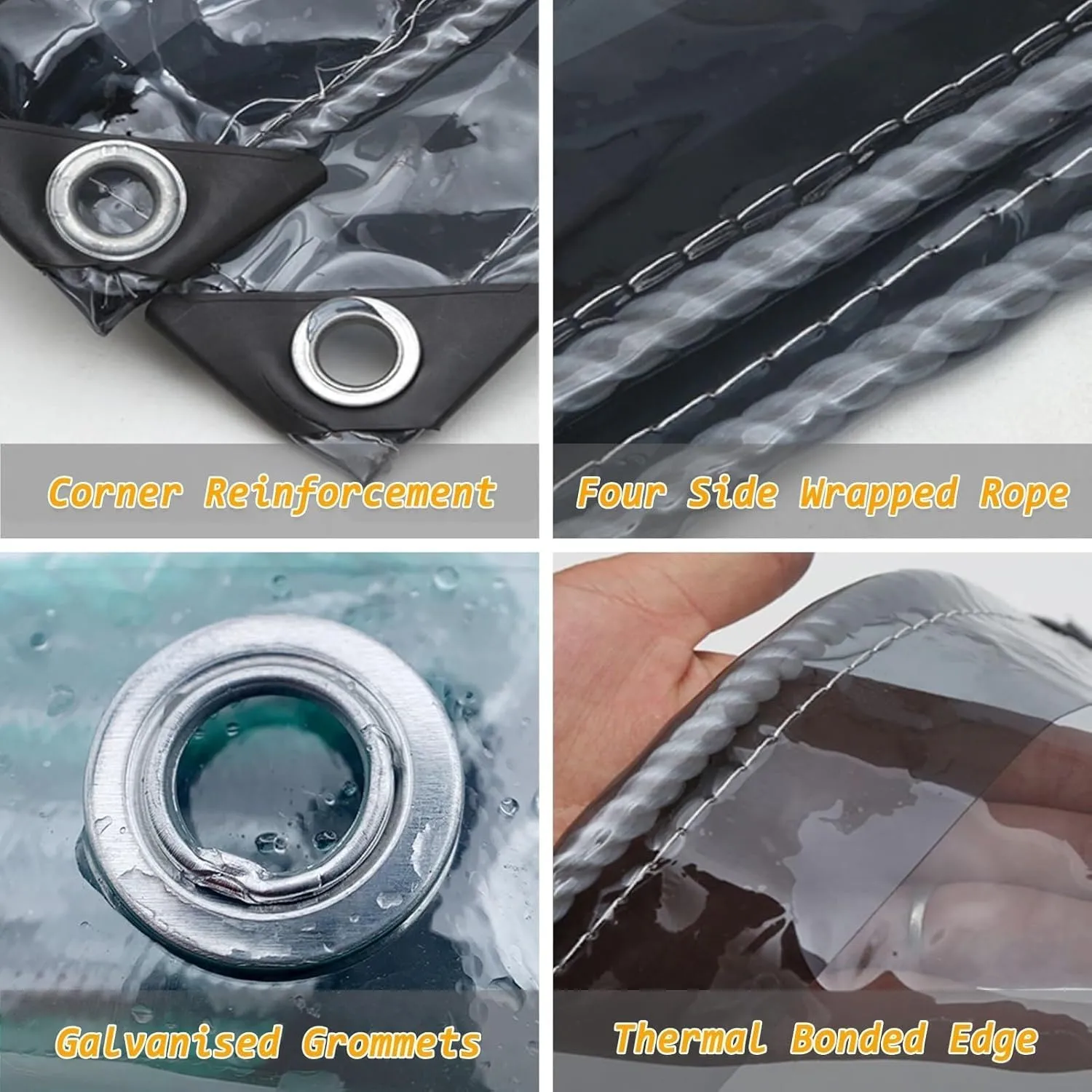 Black Translucent PVC Tarpaulin 1.2x3m, 400g/m² Waterproof Tarp Cover with Reinforced Grommets for Greenhouses, Outdoor Protection(1.5x1.8m)