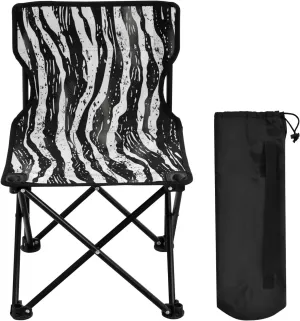 Black White Striped Plaid Portable Outdoor Folding Chair Anti-Slip Padded Oxford Cloth Stool Camping Chair Small for Beach Hiking Fishing Gardening Quad Camp Chair