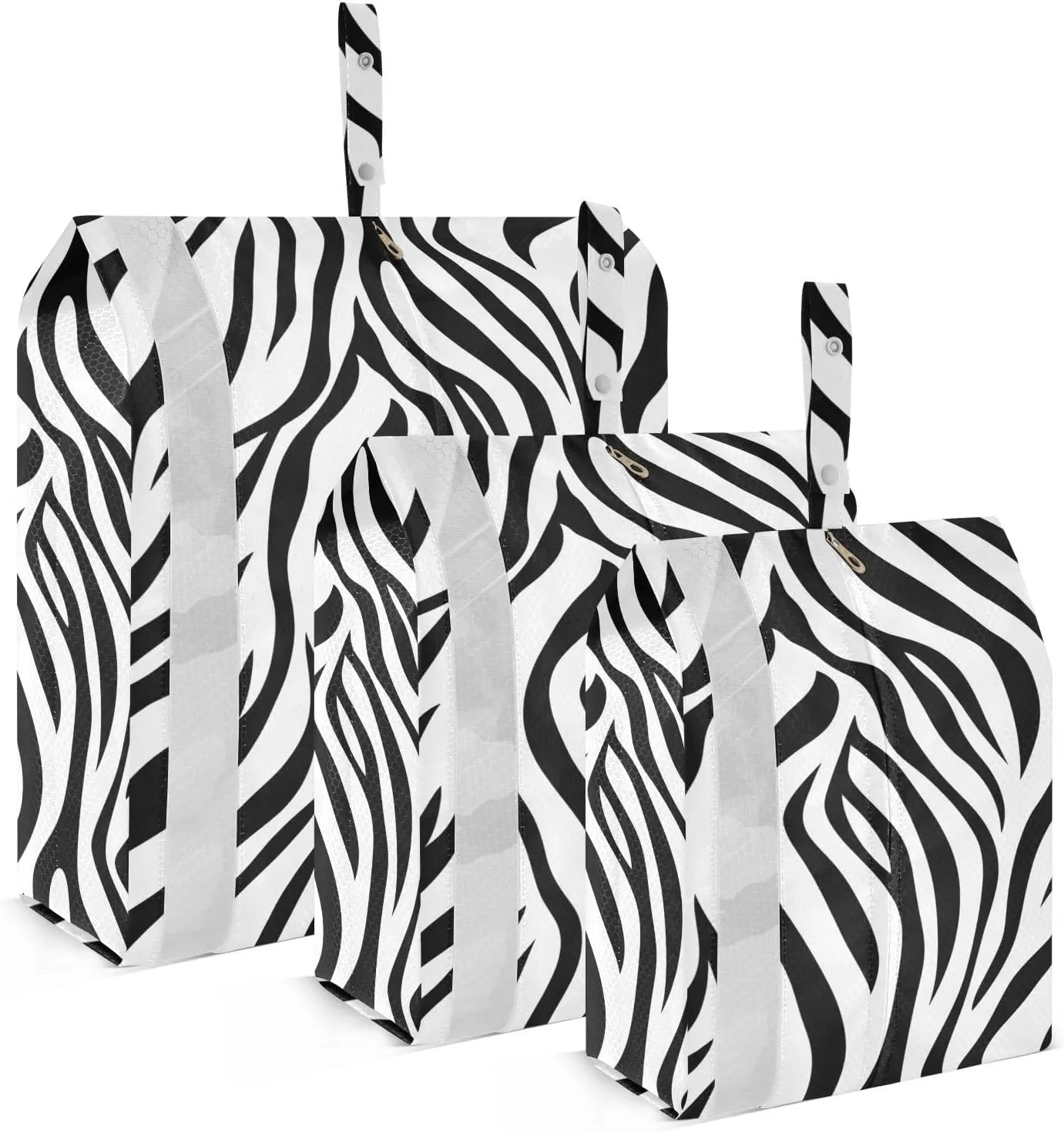 Black White Strips 3 Set Packing Travel Bags Foldable Travel Space Saver Bags Bag For Travel Suitcase Organizer