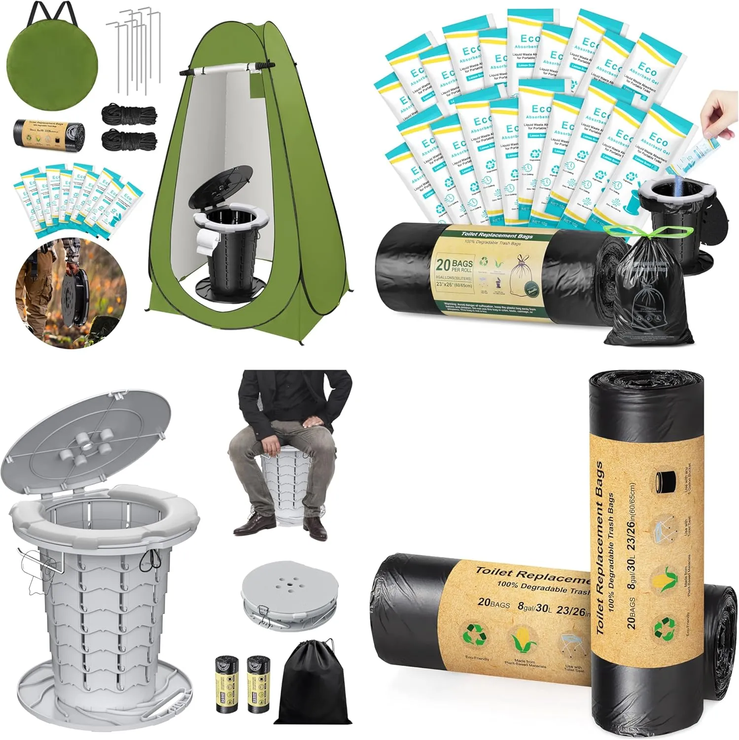 BLIKA Portable Toilet Kit for Camping, Camp Toilet with Pop-Up Privacy Tent, Toilet Bags and Eco Absorbent Gel, Foldable Portable Toilet for Adults, Portable Outdoor Shower Tent Camp Toilet