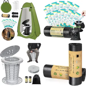 BLIKA Portable Toilet Kit for Camping, Camp Toilet with Pop-Up Privacy Tent, Toilet Bags and Eco Absorbent Gel, Foldable Portable Toilet for Adults, Portable Outdoor Shower Tent Camp Toilet