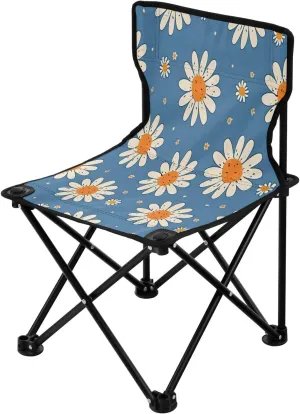 Blue Daisy Portable Outdoor Folding Chair Anti-Slip Padded Oxford Cloth Stool Camping Chair Small for Beach Hiking Fishing Gardening Quad Camp Chair