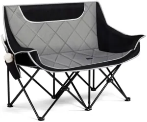 Bonnlo Double Camping Chair 2-in-1 Folding Camp Couch Loveseat Heavy-Duty 440lbs Portable Padded Outdoor Seats with Dual Cup Holders for Beach, Patio, Camping & Backyard, Quick-Setup