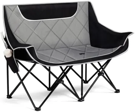 Bonnlo Double Camping Chair 2-in-1 Folding Camp Couch Loveseat Heavy-Duty 440lbs Portable Padded Outdoor Seats with Dual Cup Holders for Beach, Patio, Camping & Backyard, Quick-Setup