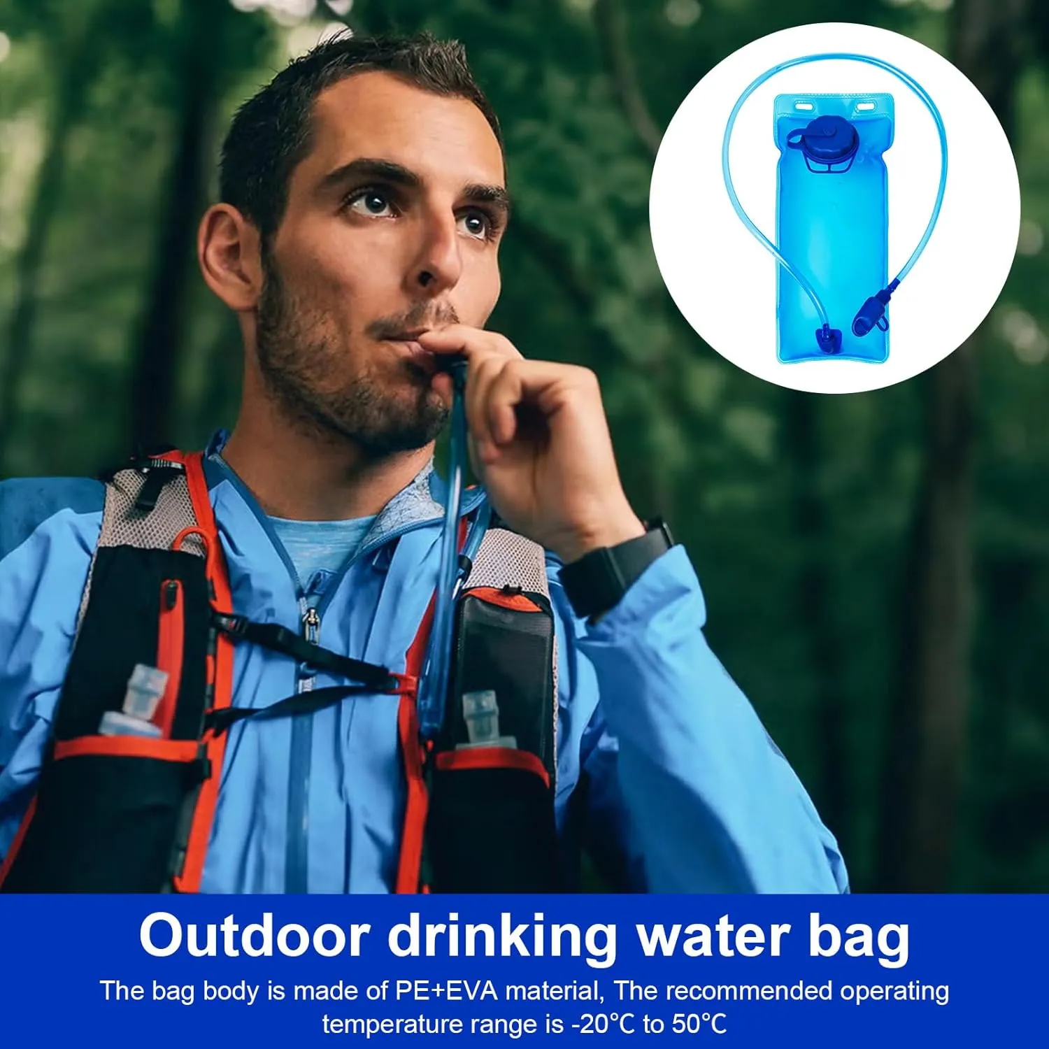 BPA-Free Camping Water Bladder with Straw，Water Bladder for Hiking Backpack，Cycling Bladder for Hydration Pack，Foldable