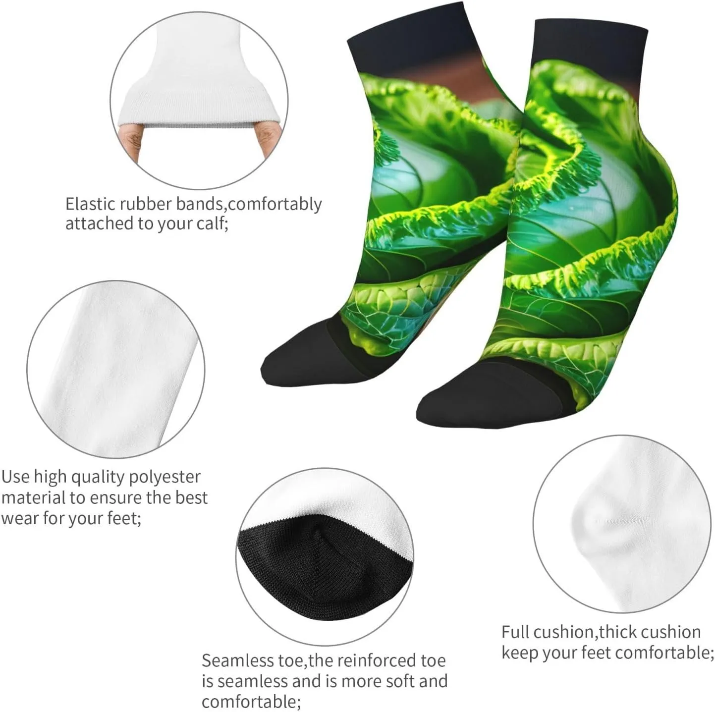 Bright Cabbage print Men's Athletic Sports Crew, Cushioned Crew Socks Outdoor Sports Socks for Women