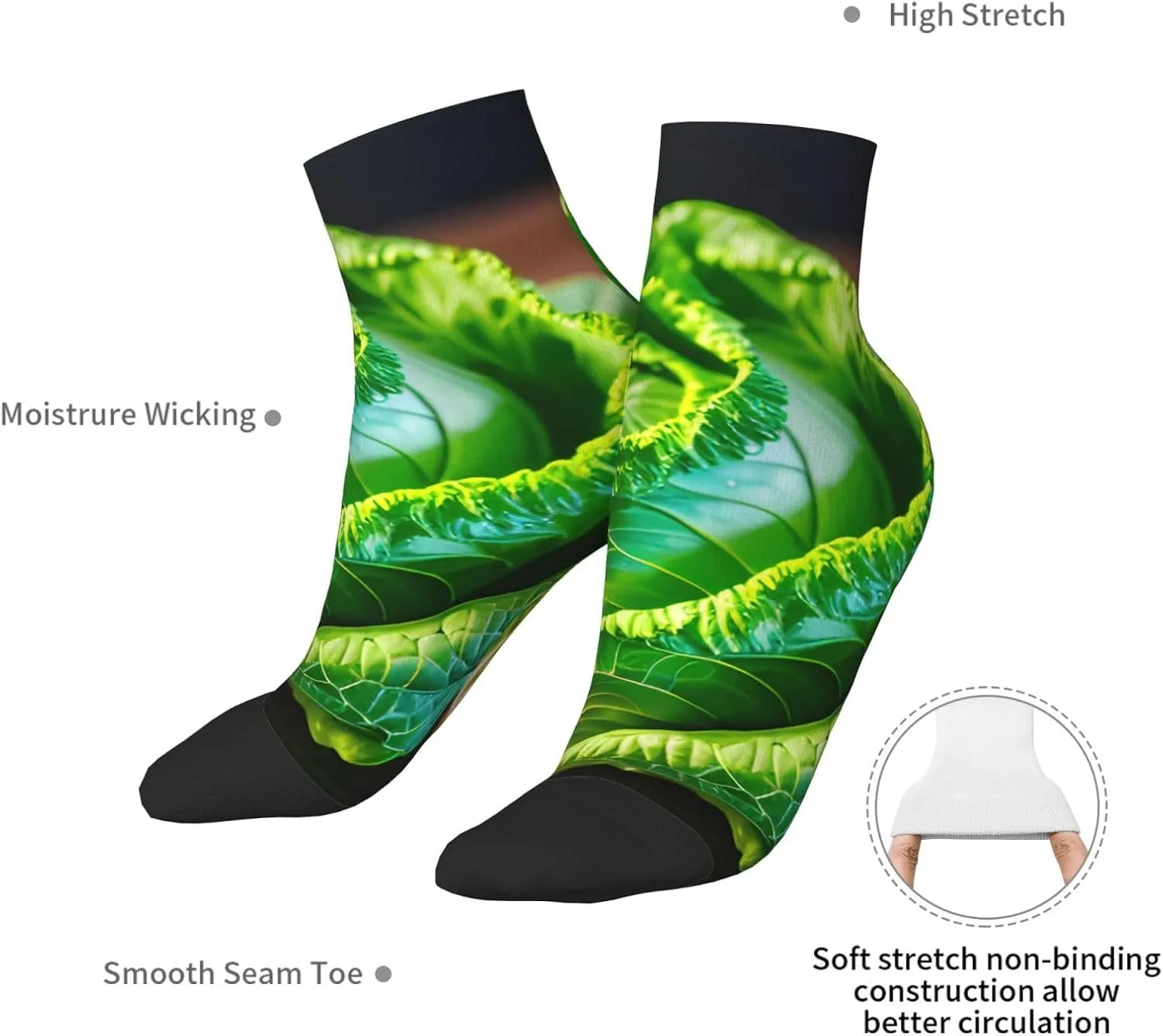 Bright Cabbage print Men's Athletic Sports Crew, Cushioned Crew Socks Outdoor Sports Socks for Women