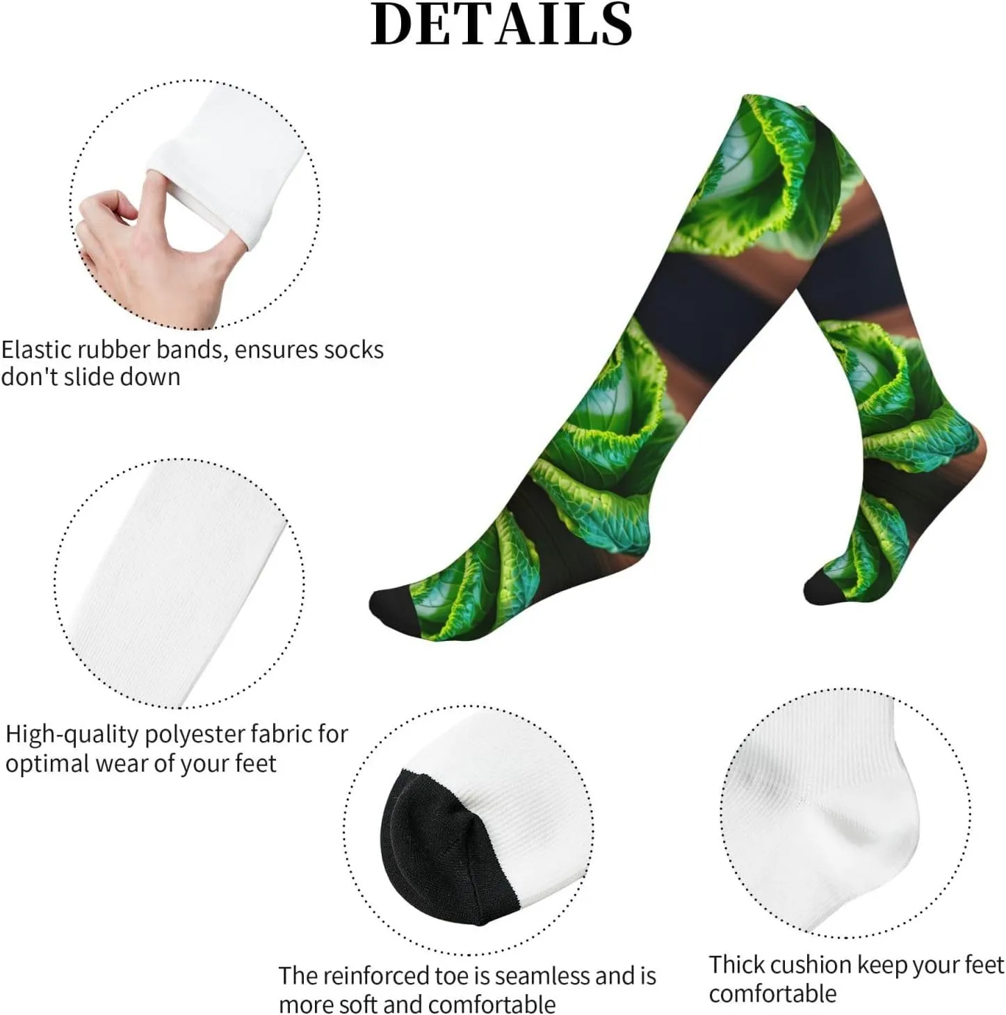 Bright Cabbage Print Unisex Long Socks,Athletic Compression Socks,For Running,Football And Everyday Wear