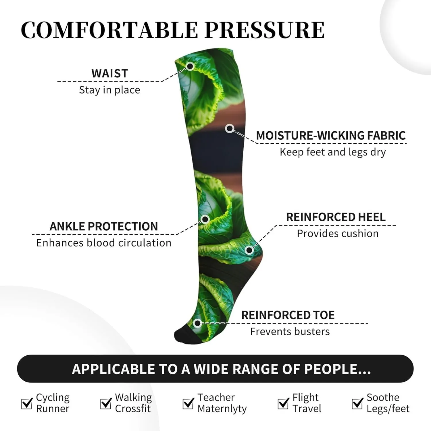 Bright Cabbage Print Unisex Long Socks,Athletic Compression Socks,For Running,Football And Everyday Wear