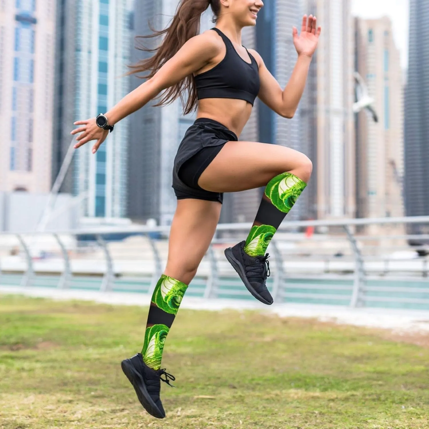 Bright Cabbage Print Unisex Long Socks,Athletic Compression Socks,For Running,Football And Everyday Wear