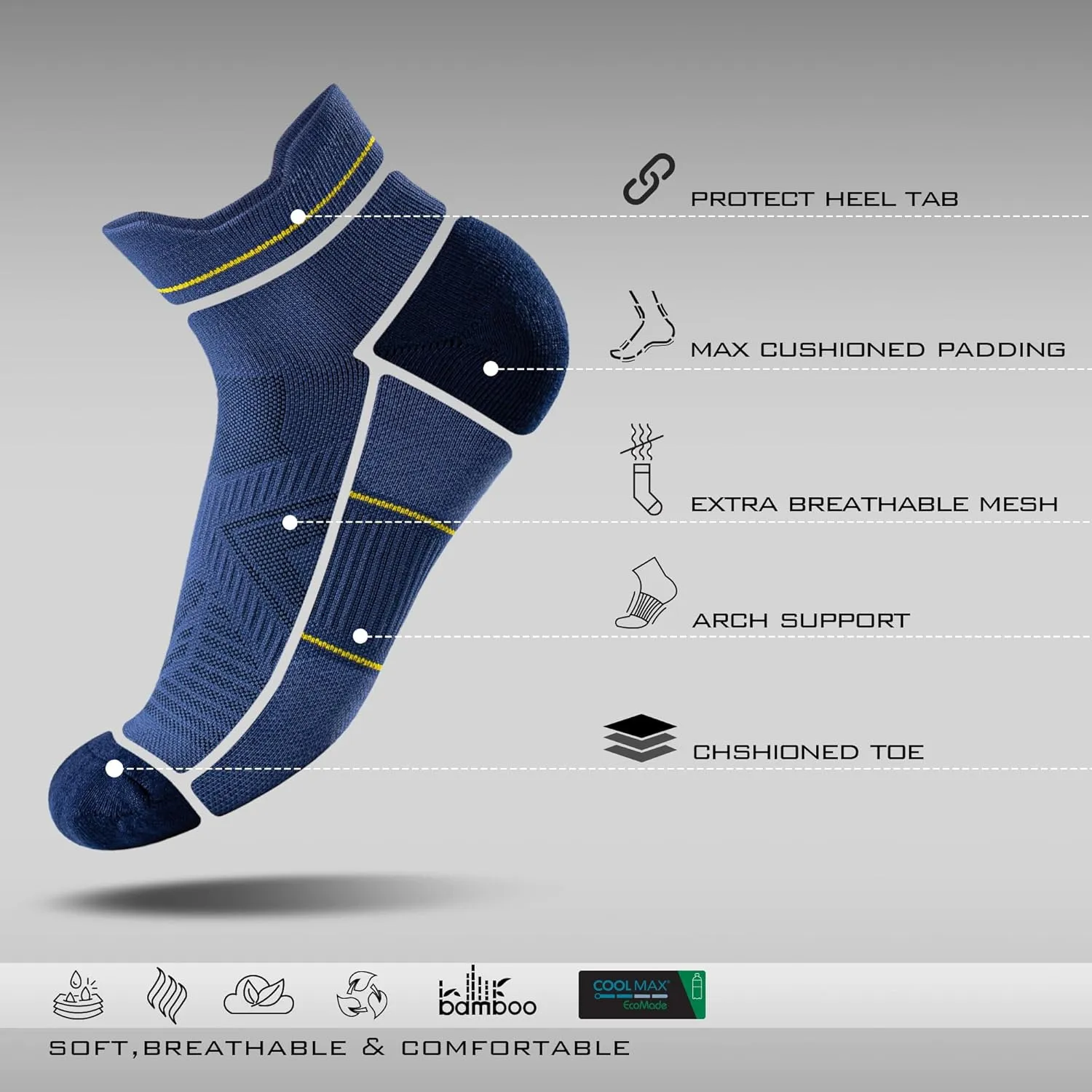BRISIRA Bamboo Viscose Compression High Ankle Socks Men Women Cushioned Anti Blister HIking Golf Arch Support Running Socks
