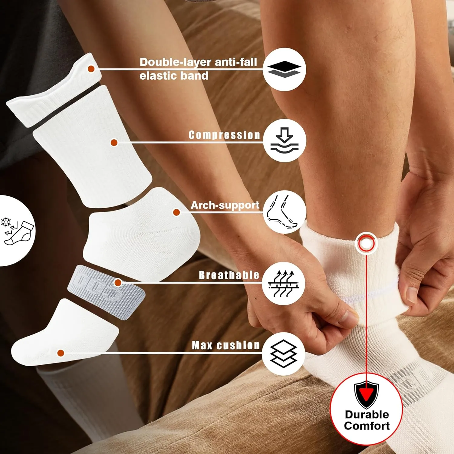 BRISIRA Coolmax Bamboo Viscose Compression Anti Blister Hiking Socks Crew Mid Calf Moisture Wicking Anti Odor Tennis Cushion