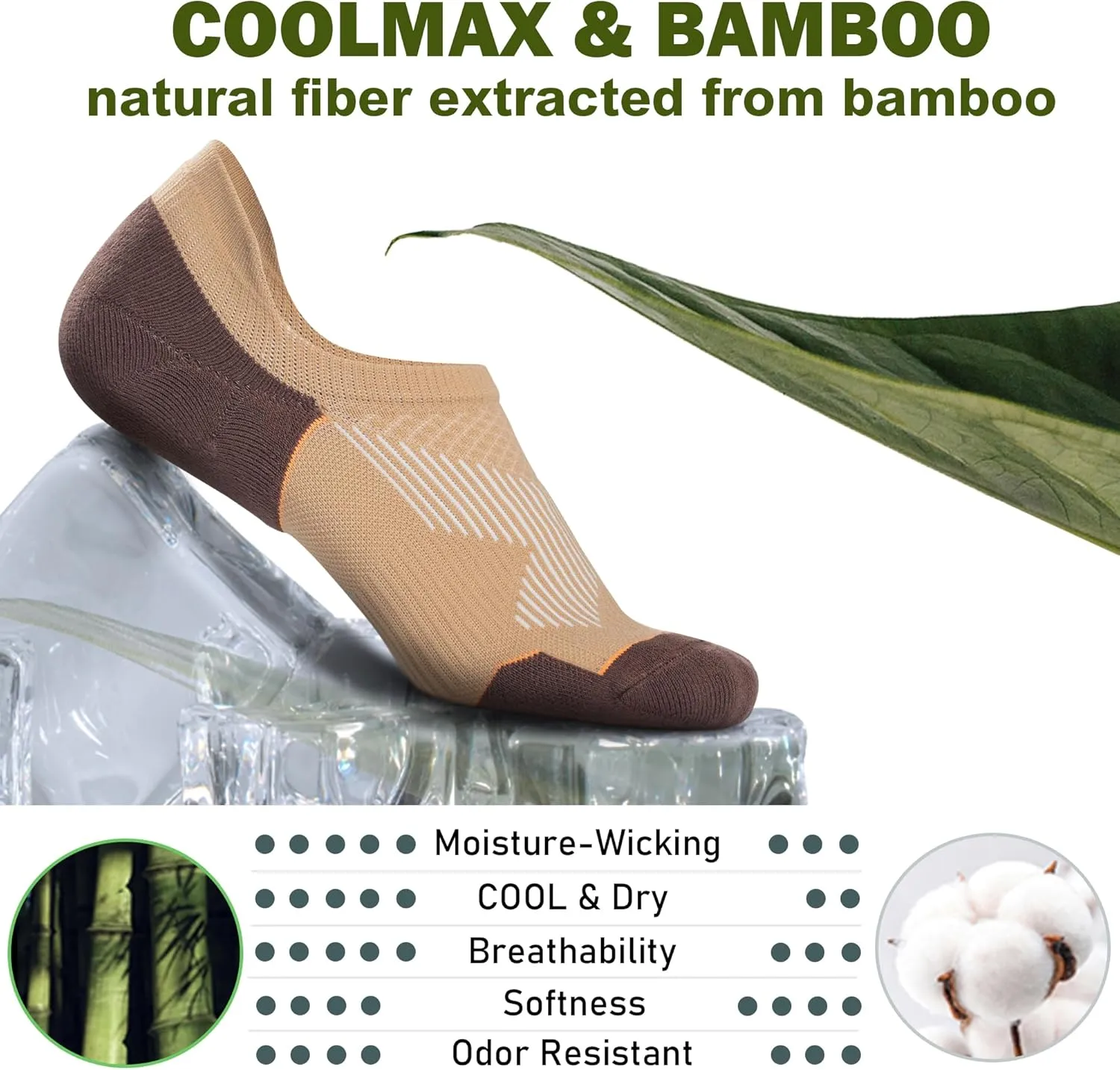 BRISIRA Coolmax Bamboo Viscose Compression No Show Socks Moisture Wicking Cushion Short Low Cut Ankle Athletic Sock for Golf