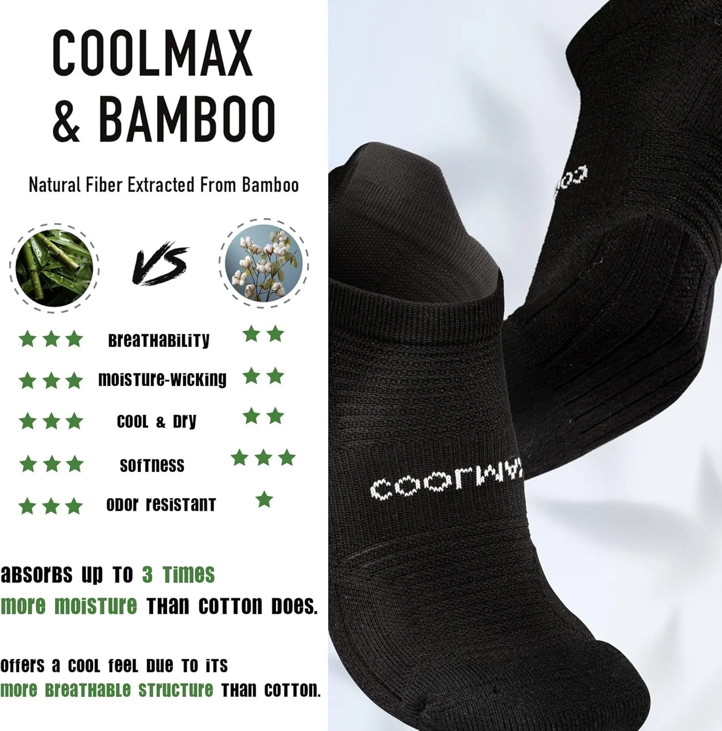 BRISIRA Coolmax Bamboo Viscose Compression Running Socks 3 Pairs Ankle Low Cut Athletic Anti Blister Cushioned Seamless