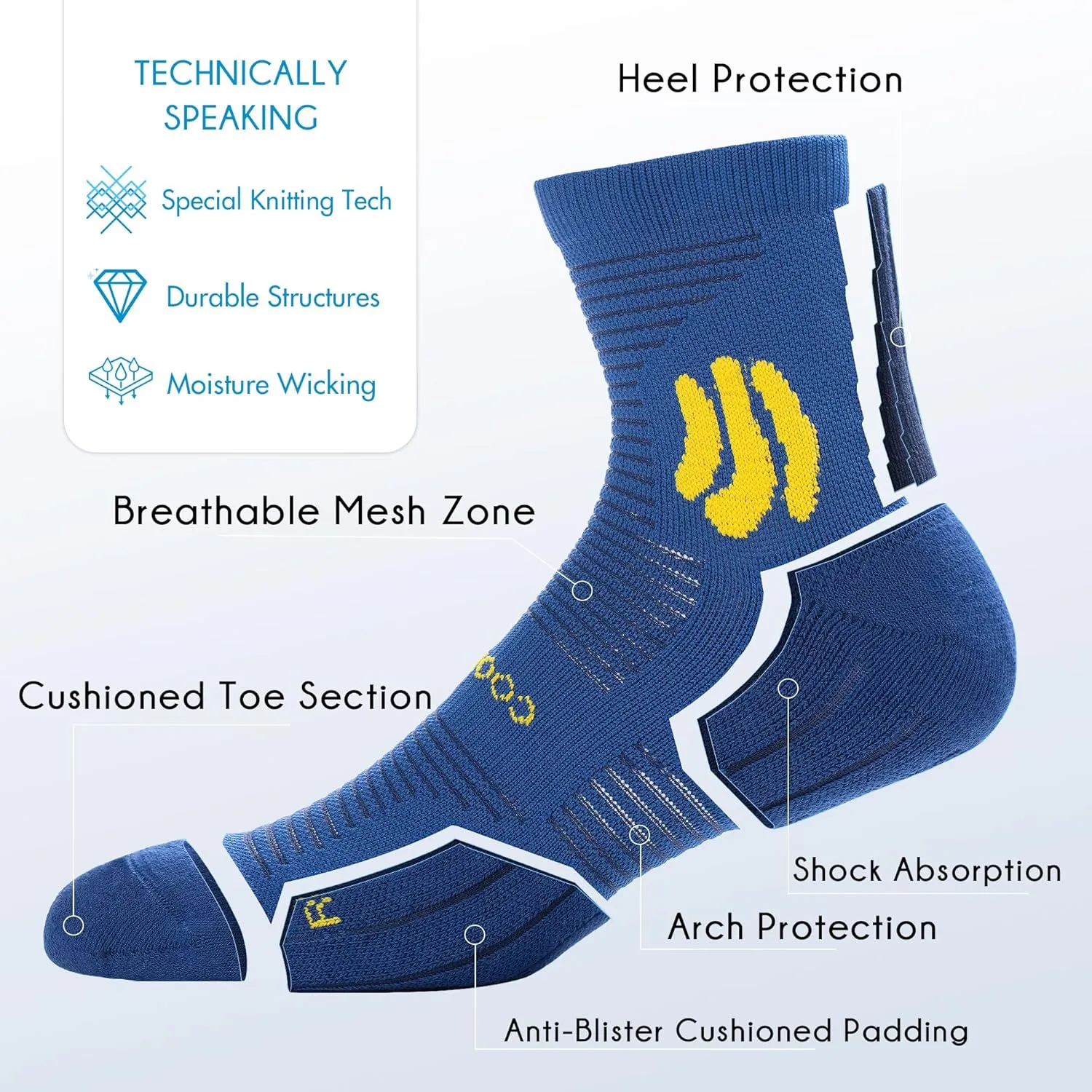 BRISIRA Coolmax Bamboo Viscose Compression Running Socks Quarter Crew Athletic Cushioned Breathable Anti Blister&Sweat&Odor