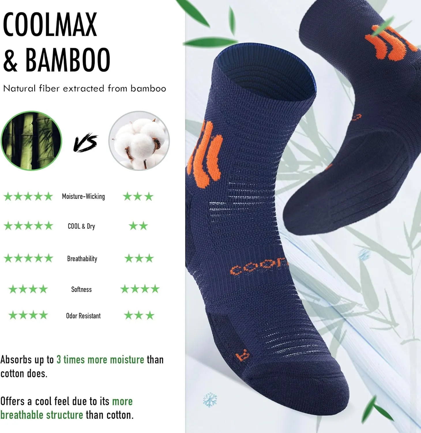 BRISIRA Coolmax Bamboo Viscose Compression Running Socks Quarter Crew Athletic Cushioned Breathable Anti Blister&Sweat&Odor