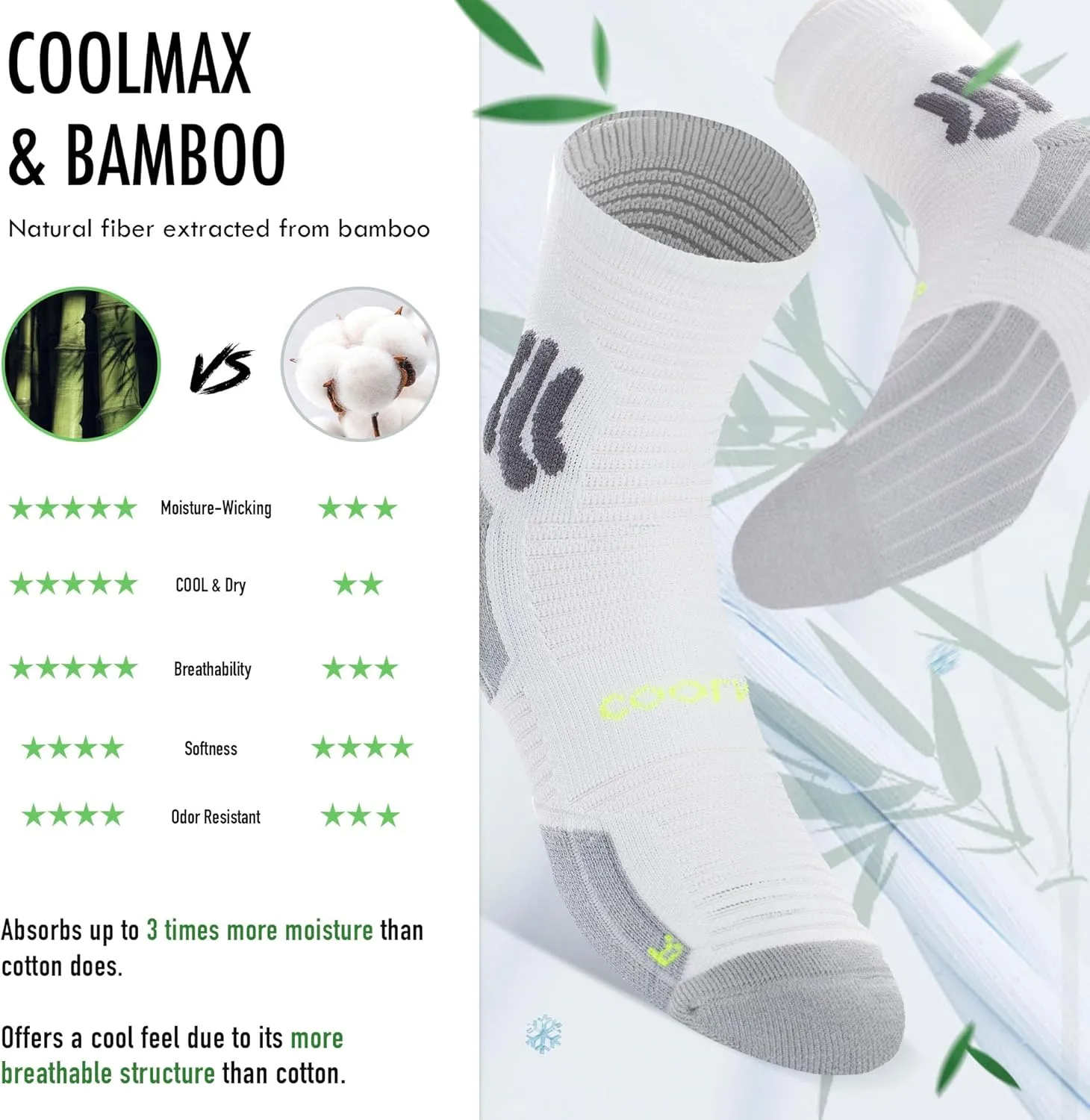 BRISIRA Coolmax Bamboo Viscose Compression Running Socks Quarter Crew Athletic Cushioned Breathable Anti Blister&Sweat&Odor