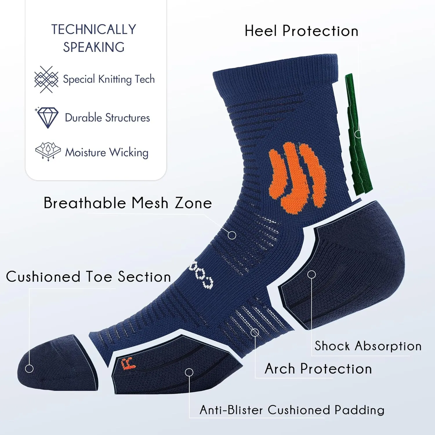 BRISIRA Coolmax Bamboo Viscose Compression Running Socks Quarter Crew Athletic Cushioned Breathable Anti Blister&Sweat&Odor
