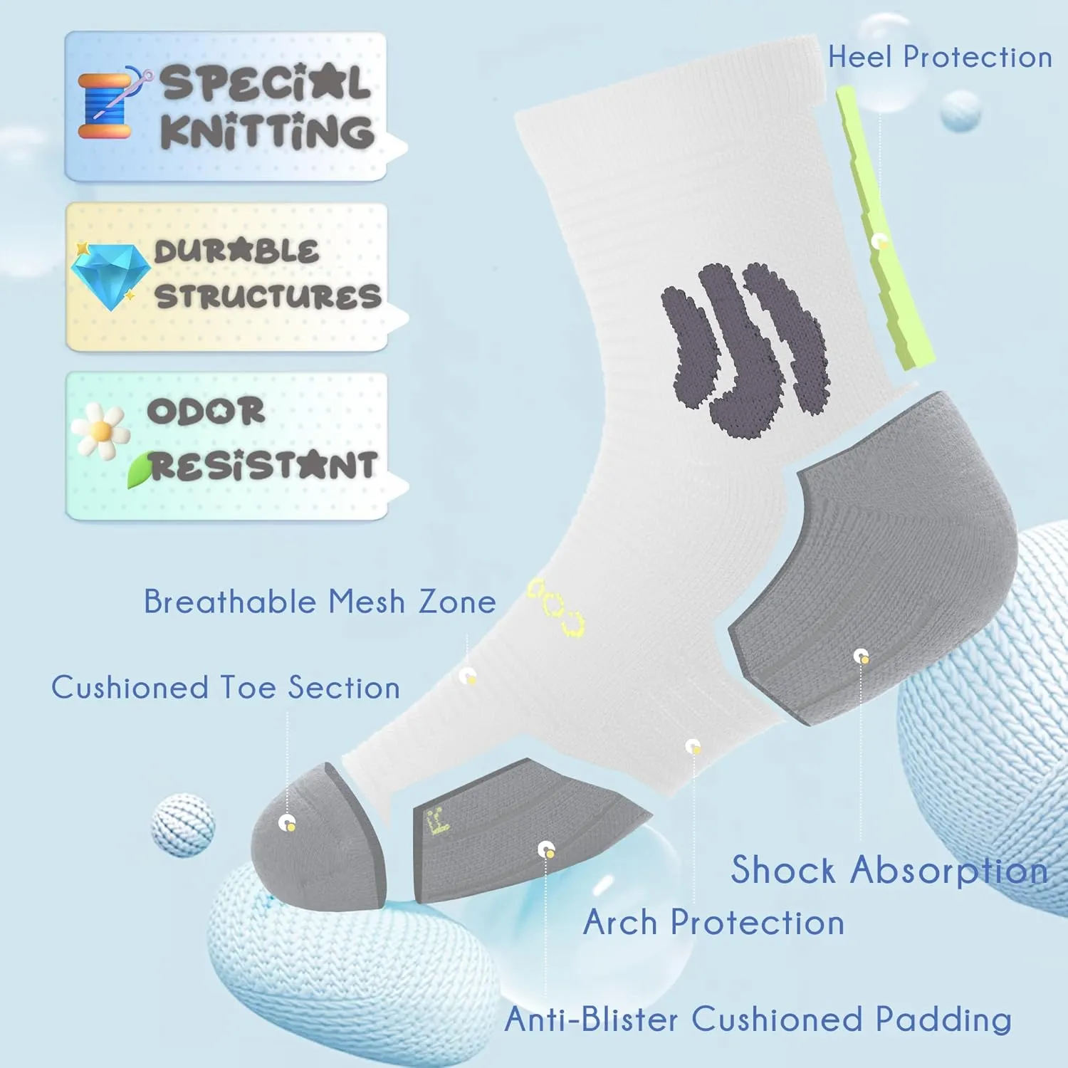 BRISIRA Coolmax Bamboo Viscose Kids Socks Compression Athletic Hiking Running Sports Boys Socks Moisture Wicking for Youth