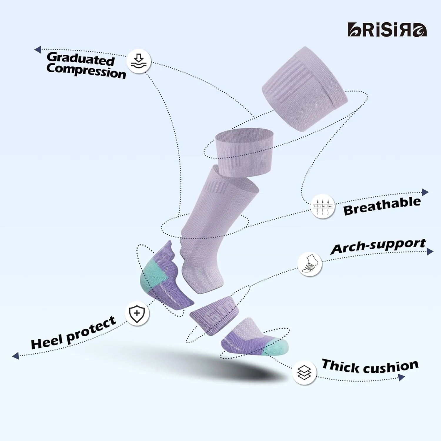 BRISIRA Coolmax Cooling Compression Knee High Socks Women 2 Pairs 15-20 mmHg Circulation Support for Nurse Running Travel